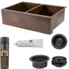 Premier Copper Products 33" Hammered Copper Kitchen Apron 50/50 Double Basin Farmhouse Sink with Matching Drains, and Accessories, Oil Rubbed Bronze, KSP3_KA50DB33229