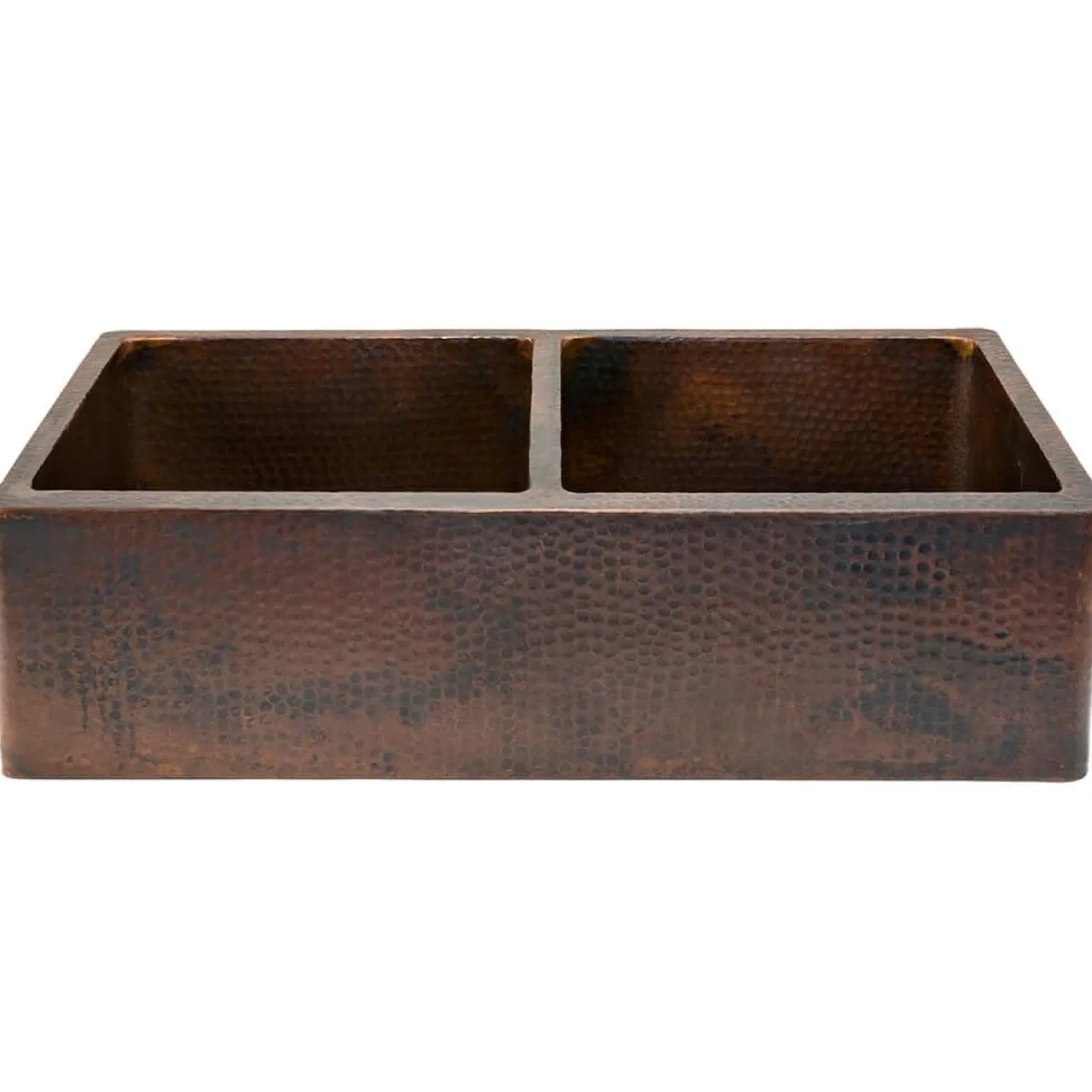 Premier Copper Products 33" Hammered Copper Kitchen Apron 50/50 Double Basin Farmhouse Sink with Matching Drains, and Accessories, Oil Rubbed Bronze, KSP3_KA50DB33229