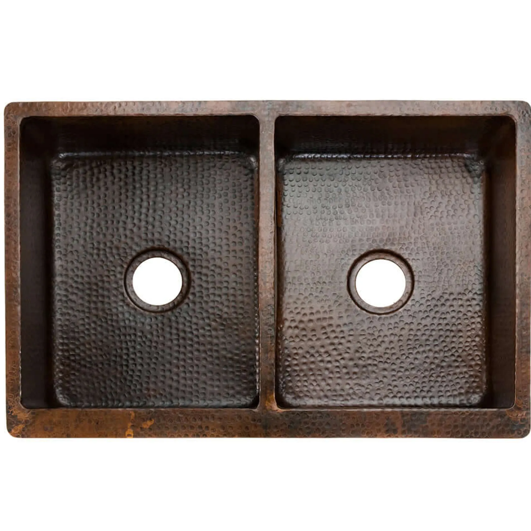 Premier Copper Products 33" Hammered Copper Kitchen Apron 50/50 Double Basin Farmhouse Sink with Matching Drains, and Accessories, Oil Rubbed Bronze, KSP3_KA50DB33229