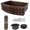 Premier Copper Products 30" Hammered Copper Kitchen Rounded Apron Single Basin Farmhouse Sink with Barrel Strap Design with Matching Drains, and Accessories, Oil Rubbed Bronze, KSP3_KASRDB30249BS