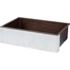 Premier Copper Products 33" Hammered Copper Farmhouse Sink, Glazed White, 14 Gauge, KASWHT33229