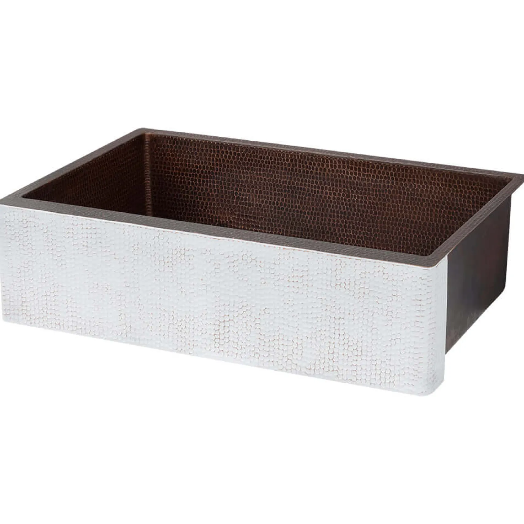 Premier Copper Products 33" Hammered Copper Farmhouse Sink, Glazed White, 14 Gauge, KASWHT33229