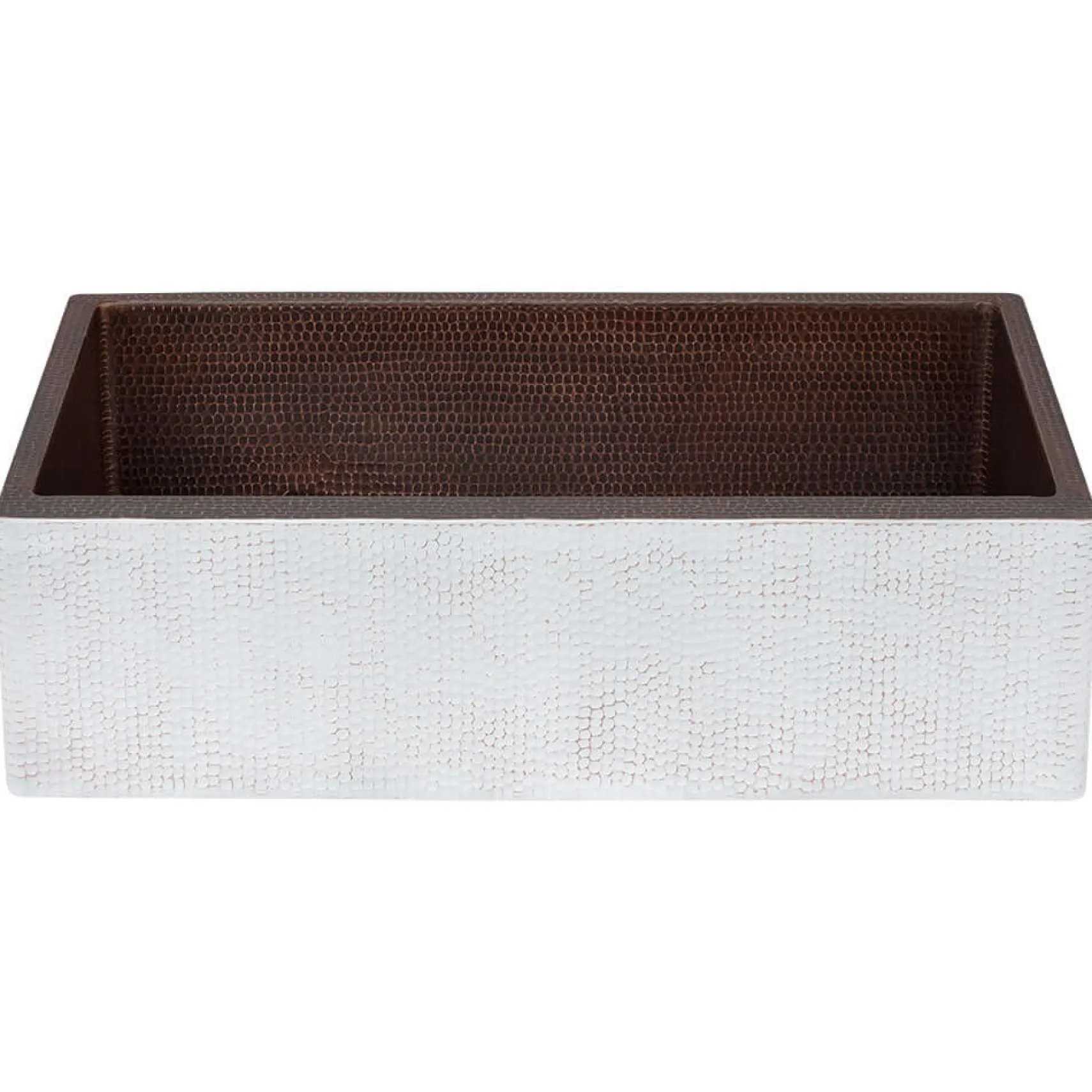 Premier Copper Products 33" Hammered Copper Farmhouse Sink, Glazed White, 14 Gauge, KASWHT33229
