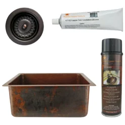 Premier Copper Products 20" Hammered Copper Kitchen/Bar/Prep Single Basin Sink, Matching Drain and Accessories, Oil Rubbed Bronze, BSP5_BREC20DB-D