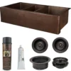 Premier Copper Products 42" Hammered Copper Kitchen Apron Triple Basin Farmhouse Sink w/ Matching Drains and Accessories, Oil Rubbed Bronze, KSP3_KATDB422210