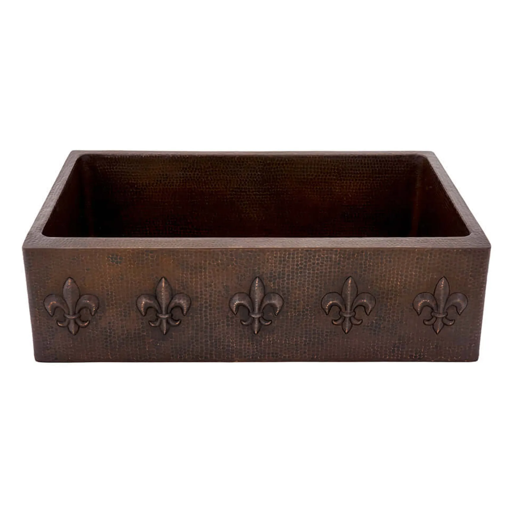 Premier Copper Products 33" Hammered Copper Kitchen Apron Single Basin Farmhouse Sink w/ Fleur De Lis with Matching Drain and Accessories, Oil Rubbed Bronze, KSP3_KASDB33229F