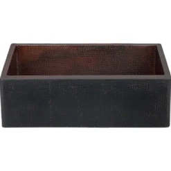 Premier Copper Products 30" Hammered Copper Farmhouse Sink, Glazed Black, 14 Gauge, KASBLK30229