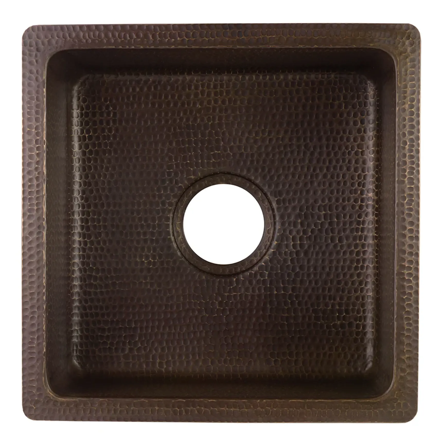 Premier Copper Products 16" Square Hammered Copper Bar/Prep Sink w/ 3.5" Drain Opening, Matching Drain and Accessories, Oil Rubbed Bronze, BSP5_BS16DB3-G