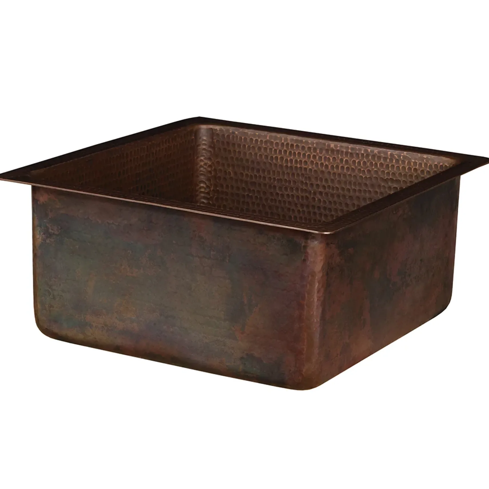 Premier Copper Products 16" Square Hammered Copper Bar/Prep Sink w/ 3.5" Drain Opening, Matching Drain and Accessories, Oil Rubbed Bronze, BSP5_BS16DB3-G