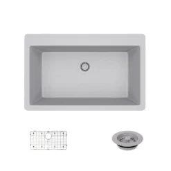 Rene 33" Composite Granite Kitchen Sink, Pewter, R3-2006-PWT-ST-CGF