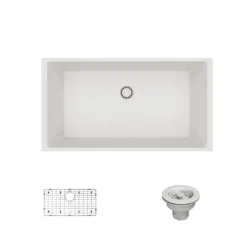 Rene 33" Composite Granite Kitchen Sink, Ivory, R3-1006-IVR-ST-CGS