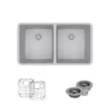 Rene 33" Composite Granite Kitchen Sink, 50/50 Double Bowl, Pewter, R3-1002-PWT-ST-CGF