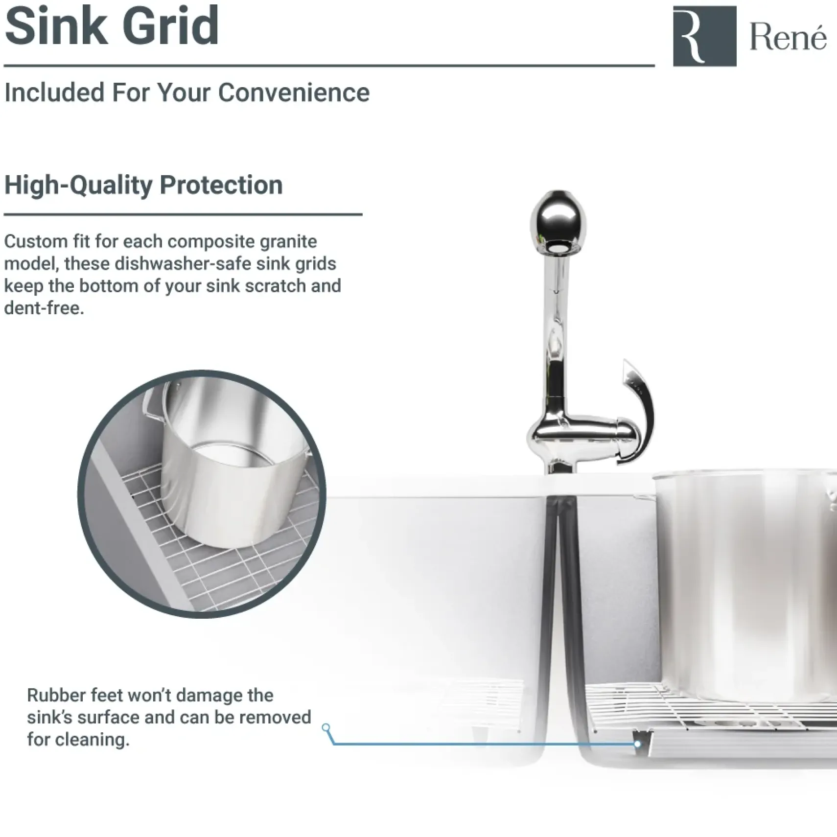 Rene 33" Composite Granite Kitchen Sink, 50/50 Double Bowl, Pewter, R3-1002-PWT-ST-CGF