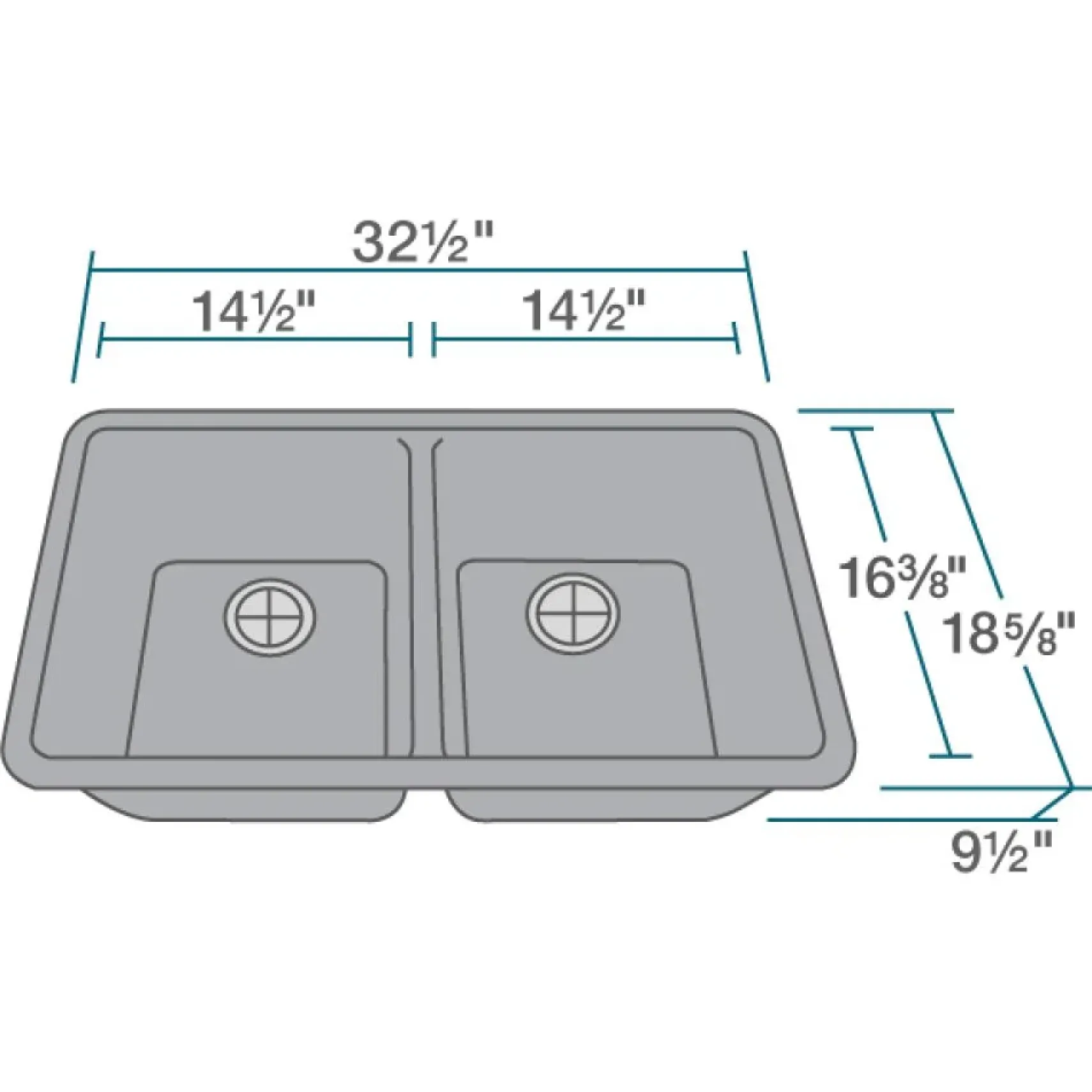 Rene 33" Composite Granite Kitchen Sink, 50/50 Double Bowl, Pewter, R3-1002-PWT-ST-CGF