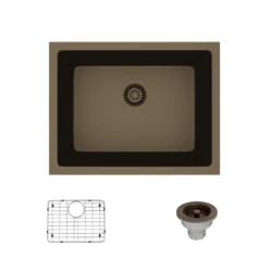 Rene 22" Composite Granite Kitchen Sink, Umber, R3-1004-UMB-ST-CGS