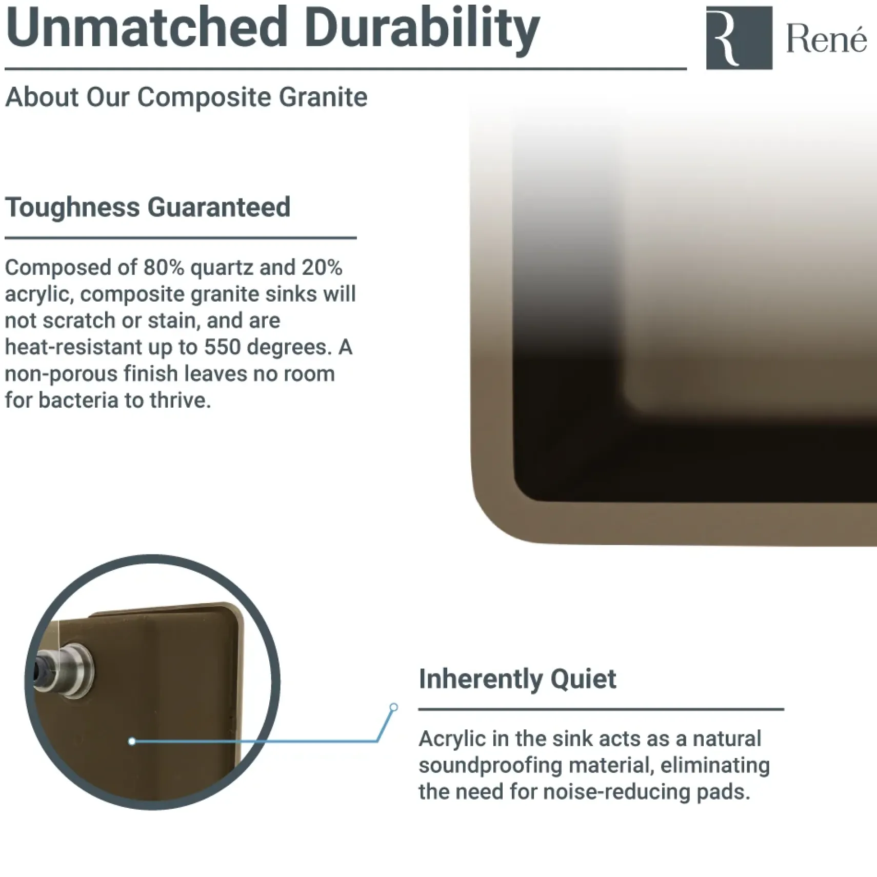 Rene 22" Composite Granite Kitchen Sink, Umber, R3-1004-UMB-ST-CGS