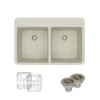 Rene 33" Composite Granite Kitchen Sink, 50/50 Double Bowl, Concrete, R3-2002-CON-ST-CGS