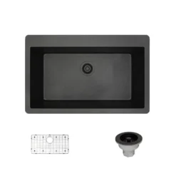 Rene 33" Composite Granite Kitchen Sink, Carbon, R3-2006-CAR-ST-CGS