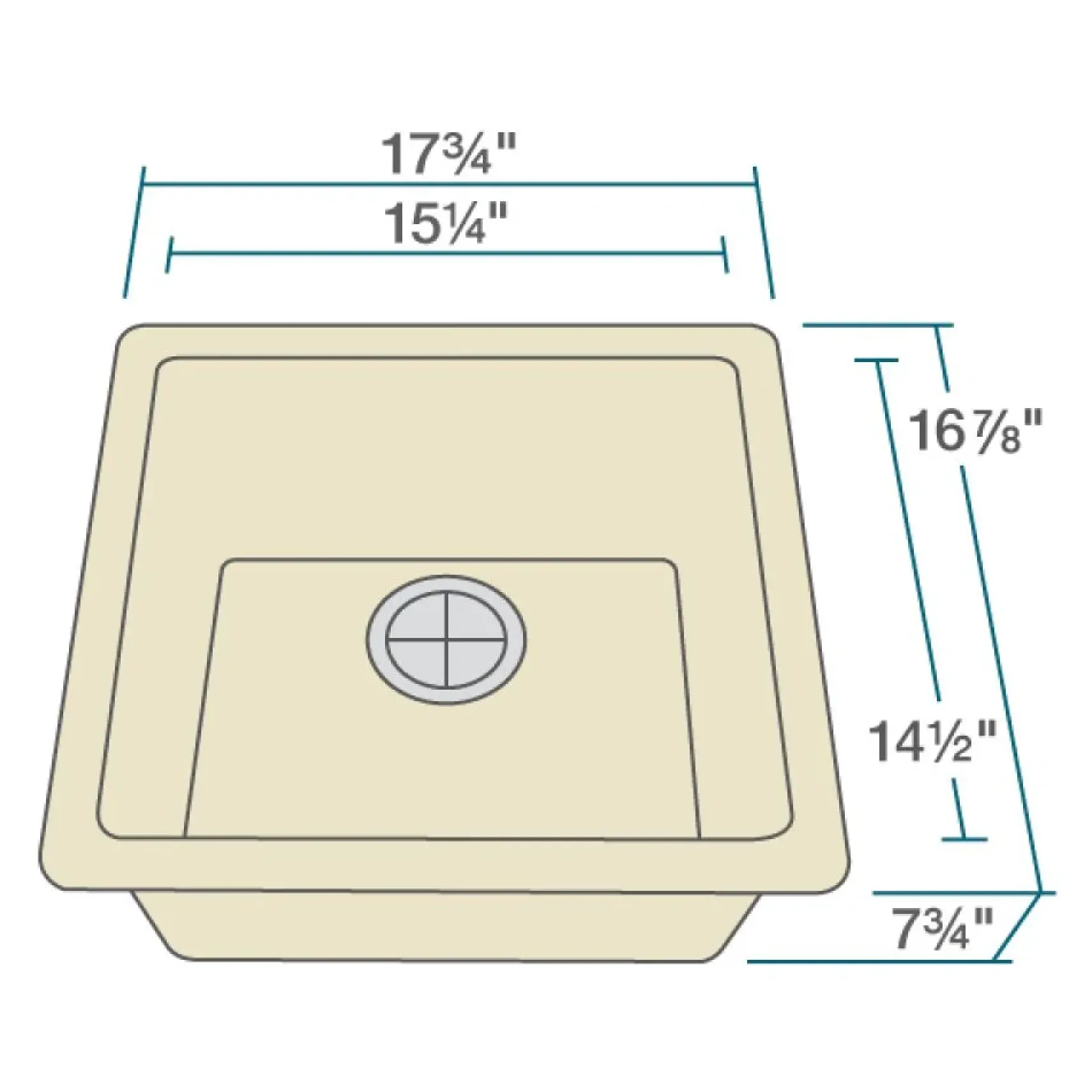 Rene 18" Composite Granite Kitchen Sink, Ecru, R3-1003-ECR-ST-CGS