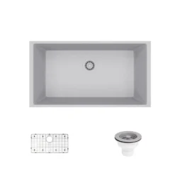 Rene 33" Composite Granite Kitchen Sink, Pewter, R3-1006-PWT-ST-CGS