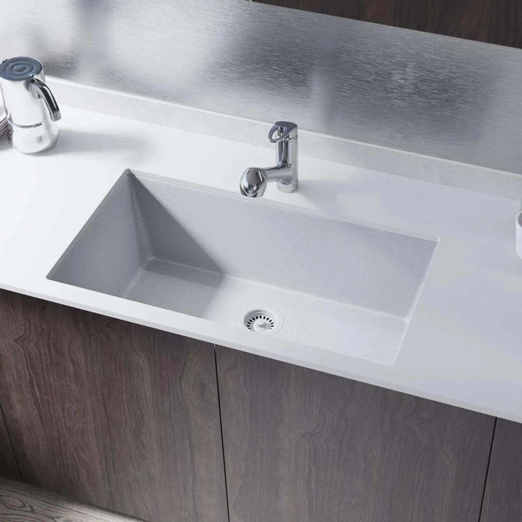 Rene 33" Composite Granite Kitchen Sink, Pewter, R3-1006-PWT-ST-CGS