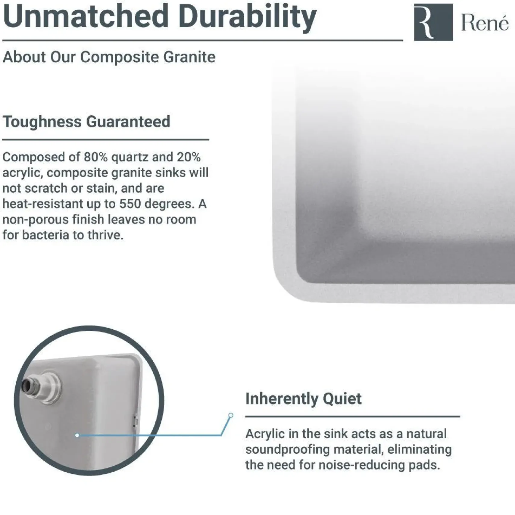 Rene 33" Composite Granite Kitchen Sink, Pewter, R3-1006-PWT-ST-CGS