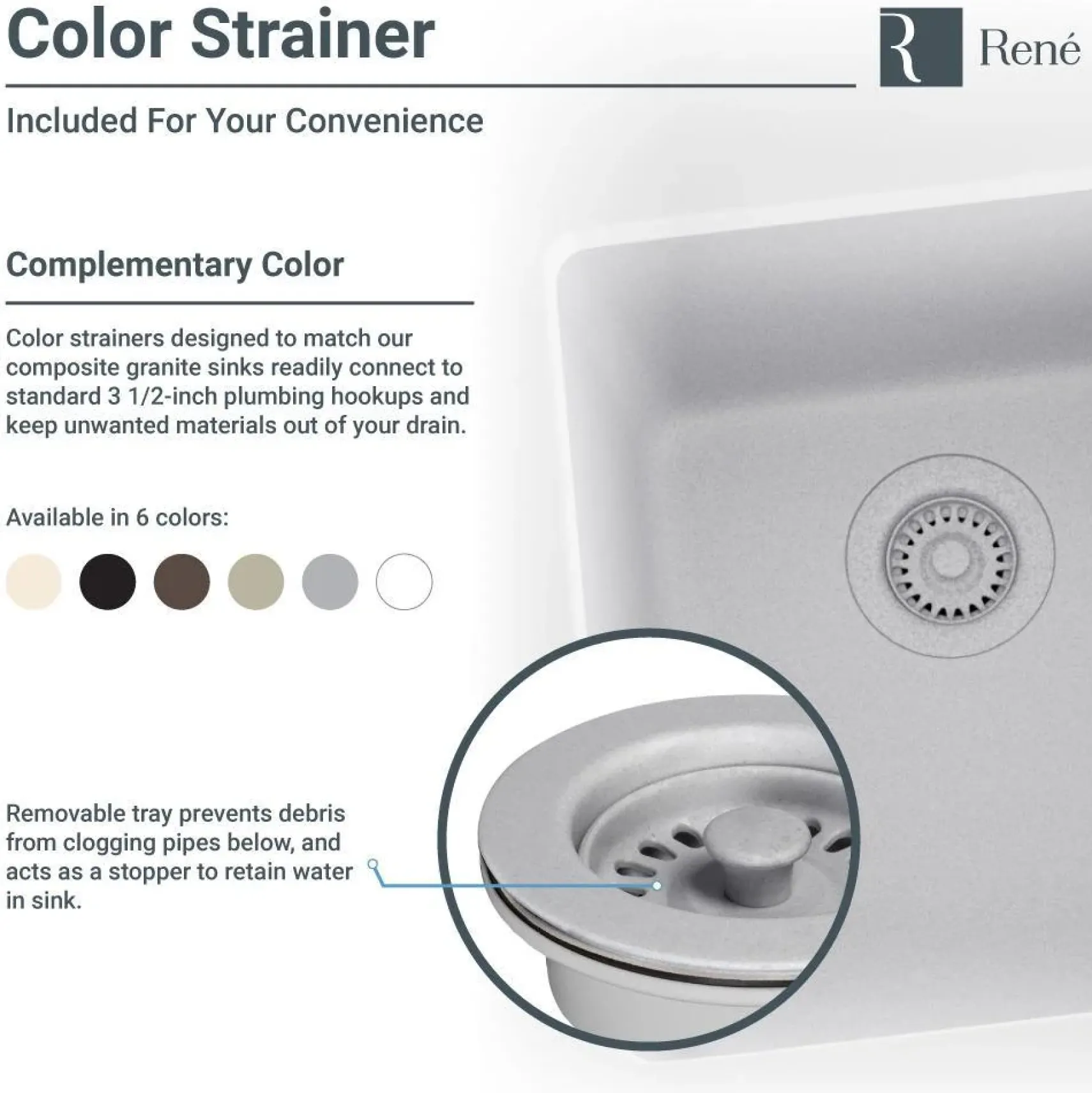 Rene 33" Composite Granite Kitchen Sink, Pewter, R3-1006-PWT-ST-CGS