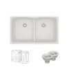 Rene 33" Composite Granite Kitchen Sink, 50/50 Double Bowl, Ivory, R3-1007-IVR-ST-CGS