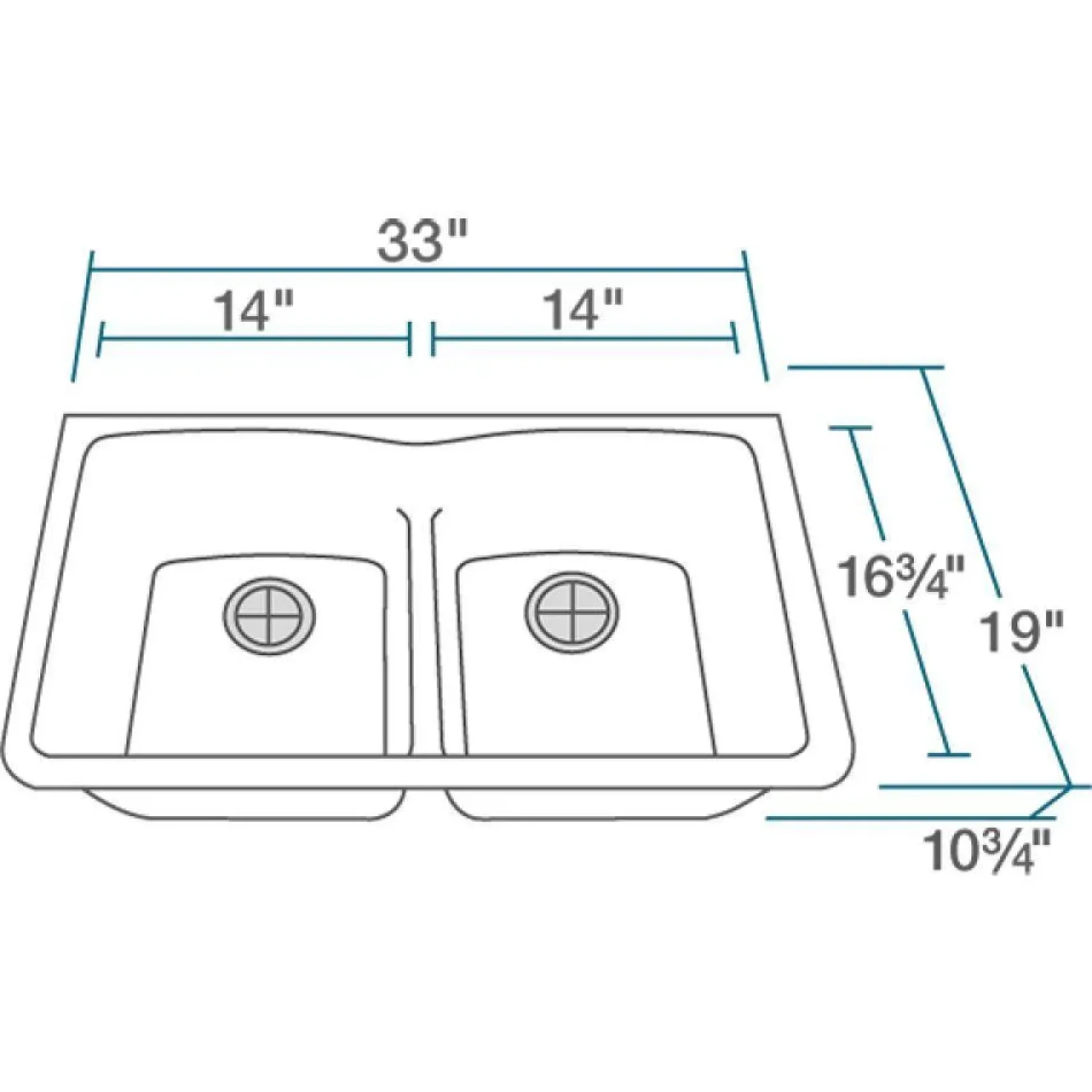 Rene 33" Composite Granite Kitchen Sink, 50/50 Double Bowl, Ivory, R3-1007-IVR-ST-CGS