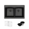Rene 33" Composite Granite Kitchen Sink, 50/50 Double Bowl, Carbon, R3-2007-CAR-ST-CGF