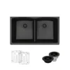 Rene 33" Composite Granite Kitchen Sink, 50/50 Double Bowl, Carbon, R3-1007-CAR-ST-CGF