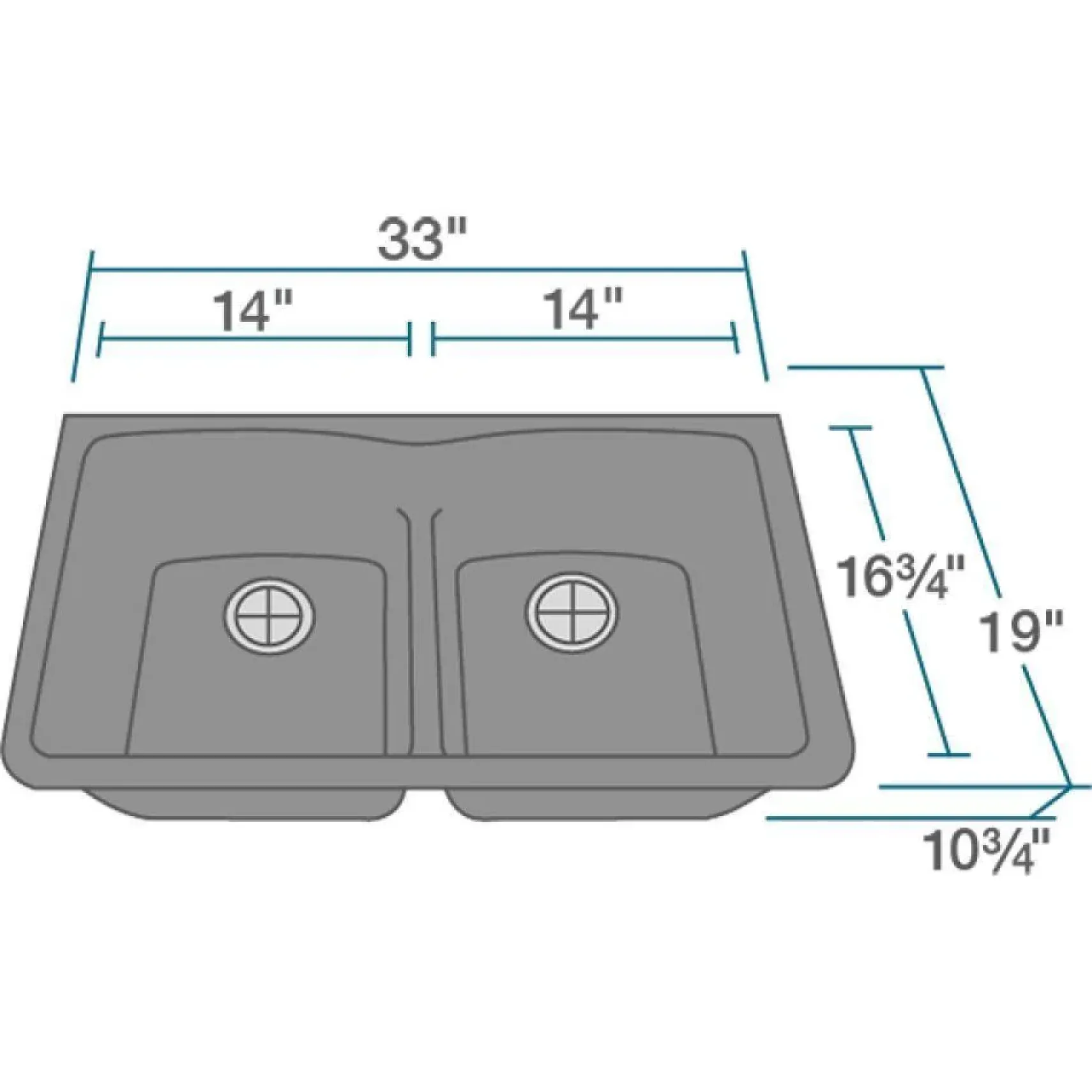 Rene 33" Composite Granite Kitchen Sink, 50/50 Double Bowl, Carbon, R3-1007-CAR-ST-CGF