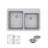 Rene 33" Composite Granite Kitchen Sink, 60/40 Double Bowl, Pewter, R3-2001-PWT-ST-CGF