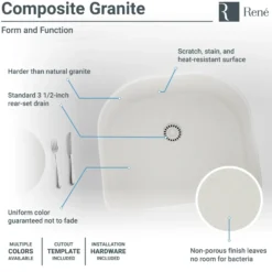 Rene 25" Composite Granite Kitchen Sink, Ivory, R3-1005-IVR-ST-CGS