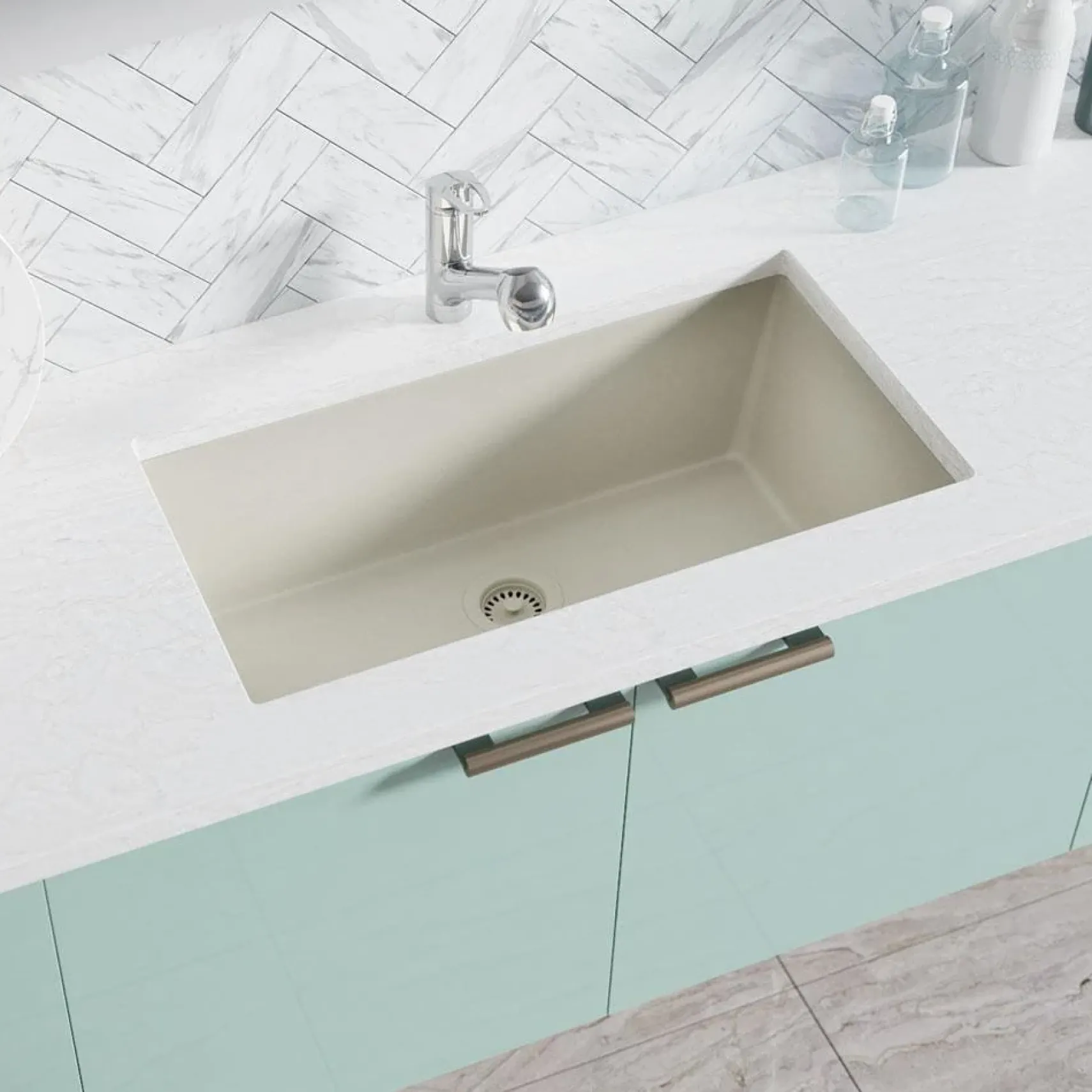 Rene 33" Composite Granite Kitchen Sink, Concrete, R3-1006-CON-ST-CGS