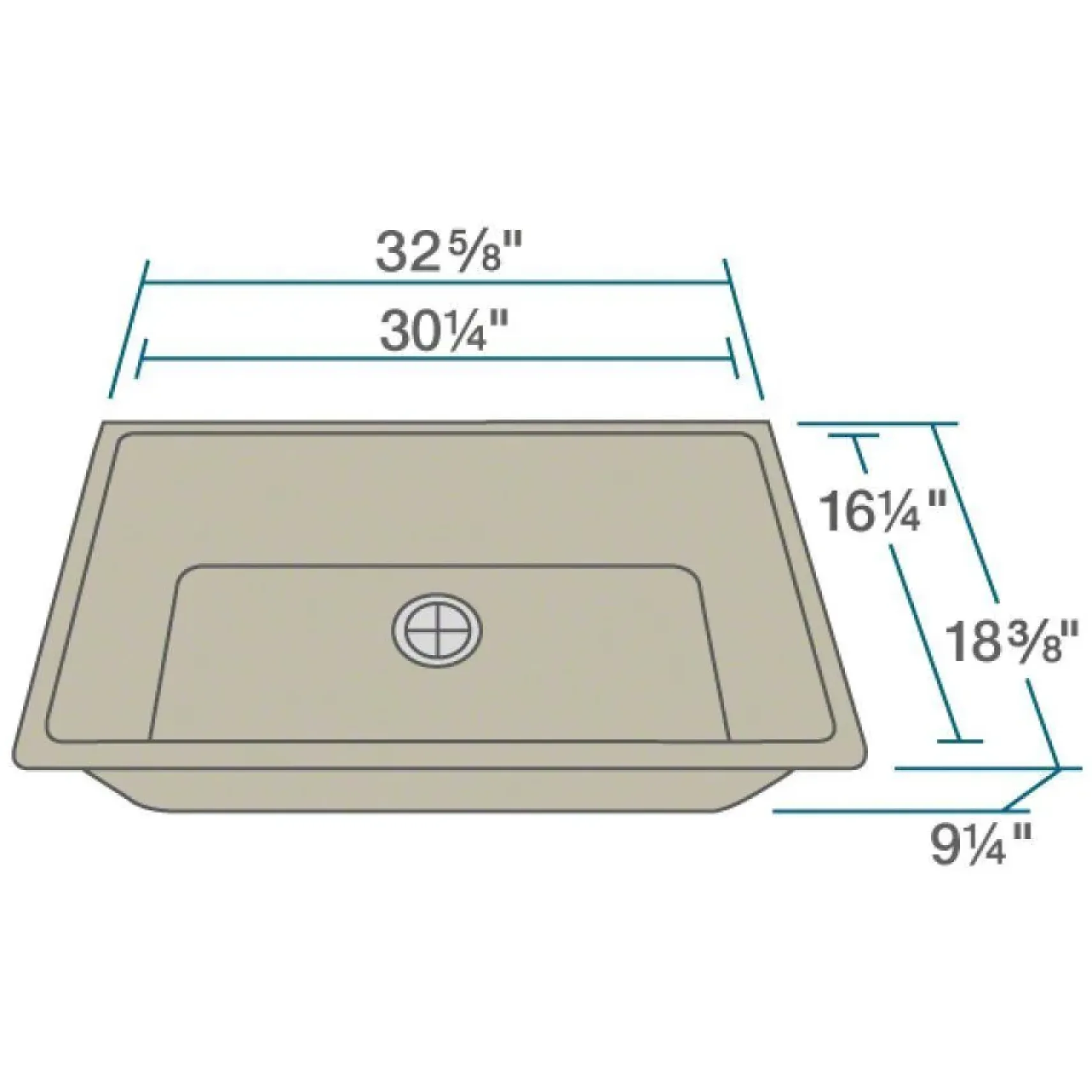 Rene 33" Composite Granite Kitchen Sink, Concrete, R3-1006-CON-ST-CGS