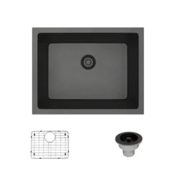 Rene 22" Composite Granite Kitchen Sink, Carbon, R3-1004-CAR-ST-CGS