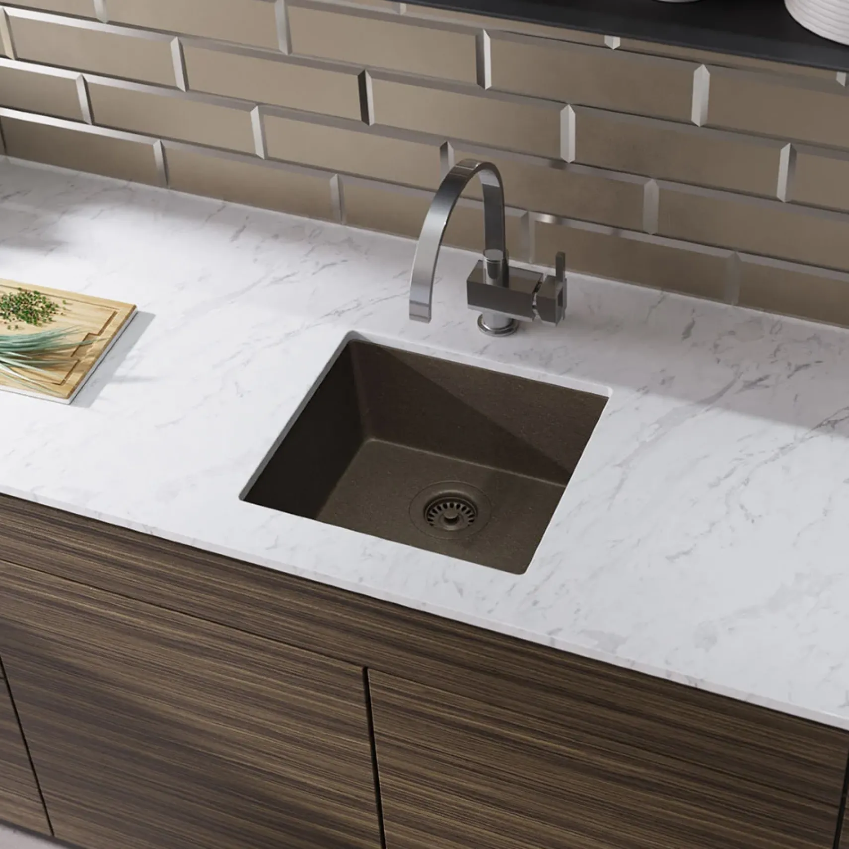 Rene 18" Composite Granite Kitchen Sink, Umber, R3-1003-UMB-ST-CGF