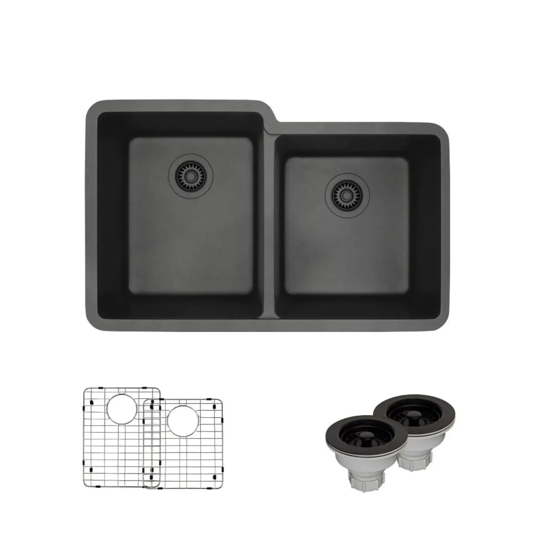 Rene 33" Composite Granite Kitchen Sink, 55/45 Double Bowl, Carbon, R3-1001-CAR-ST-CGS