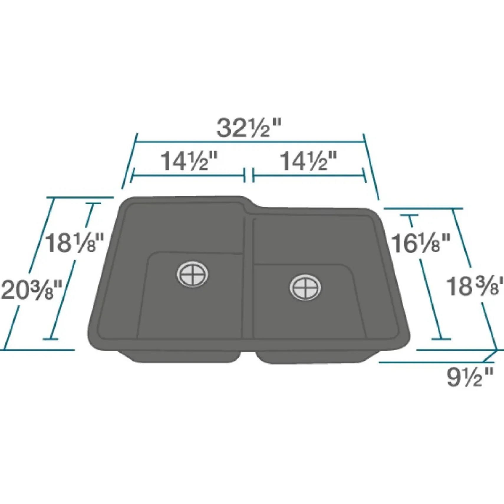 Rene 33" Composite Granite Kitchen Sink, 55/45 Double Bowl, Carbon, R3-1001-CAR-ST-CGS