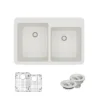 Rene 33" Composite Granite Kitchen Sink, 60/40 Double Bowl, Ivory, R3-2001-IVR-ST-CGF