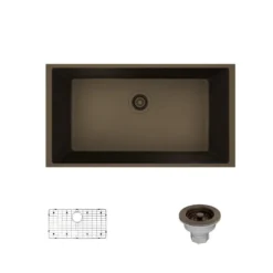 Rene 33" Composite Granite Kitchen Sink, Umber, R3-1006-UMB-ST-CGS