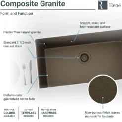 Rene 33" Composite Granite Kitchen Sink, Umber, R3-1006-UMB-ST-CGS