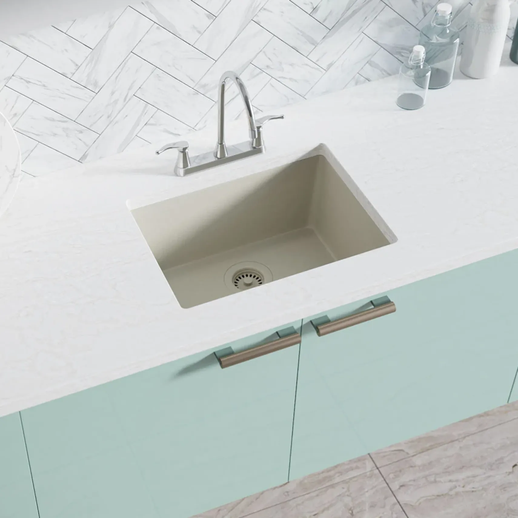 Rene 22" Composite Granite Kitchen Sink, Concrete, R3-1004-CON-ST-CGS