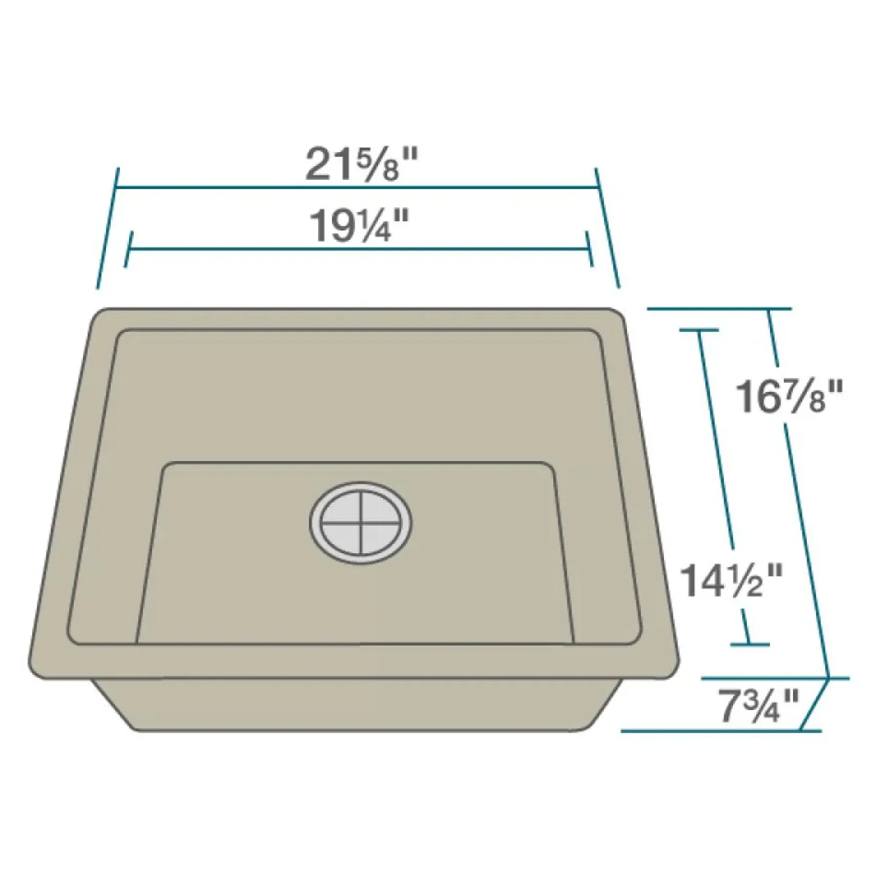 Rene 22" Composite Granite Kitchen Sink, Concrete, R3-1004-CON-ST-CGS