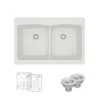 Rene 33" Composite Granite Kitchen Sink, 50/50 Double Bowl, Ivory, R3-2007-IVR-ST-CGS