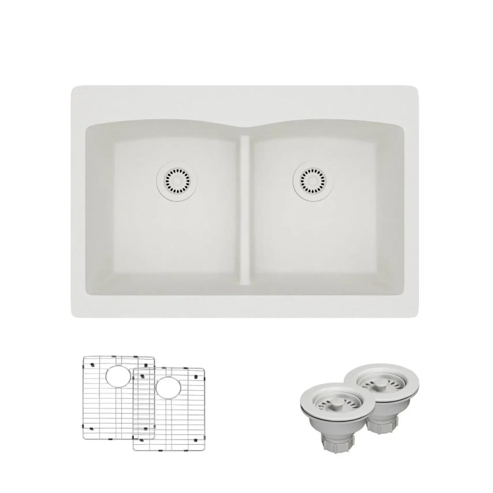 Rene 33" Composite Granite Kitchen Sink, 50/50 Double Bowl, Ivory, R3-2007-IVR-ST-CGS