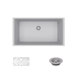 Rene 33" Composite Granite Kitchen Sink, Pewter, R3-1006-PWT-ST-CGF