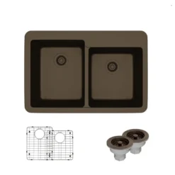 Rene 33" Composite Granite Kitchen Sink, 60/40 Double Bowl, Umber, R3-2001-UMB-ST-CGS