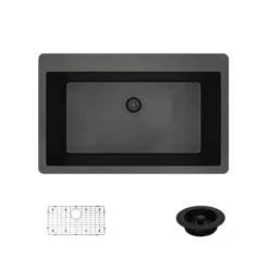 Rene 33" Composite Granite Kitchen Sink, Carbon, R3-2006-CAR-ST-CGF